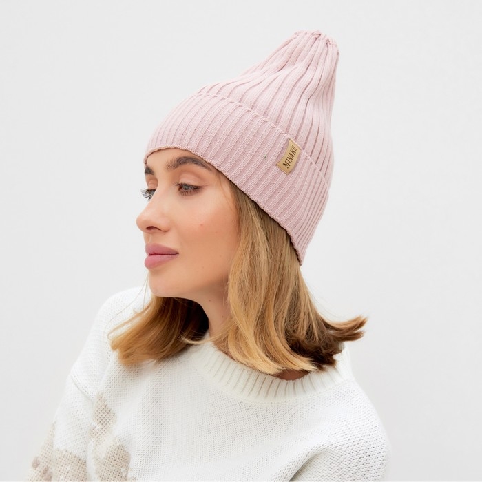 Шапка женская MINAKU Шапка женская MINAKU "Трюфель" цвет пудра, размер 54-56