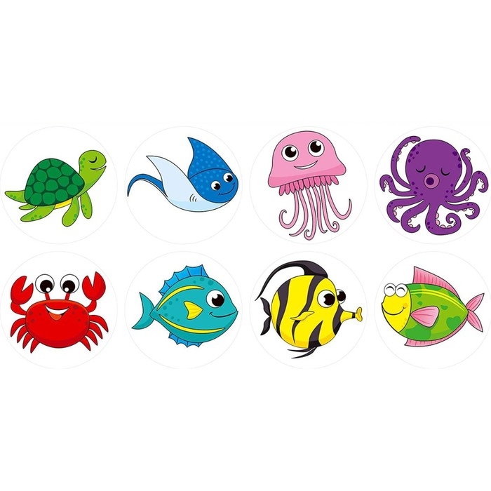 Наклейка бумага Наклейка бумага "Подводный мир" d=2,5 см 500 шт в рулоне 3х6,5х6,5 см