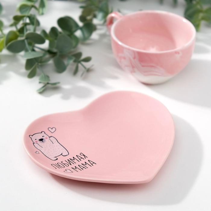 День матери. Подарочный набор керамический &laquo;Любимая мама&raquo;: кружка 120 мл, блюдце