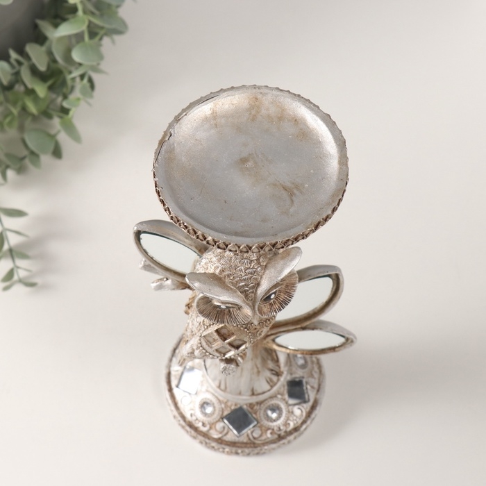 Подсвечник полистоун на 1 свечу "Филин на дереве с зеркальными листьями" 11,5х9х24,2 см