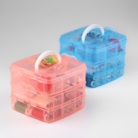 Швейный набор, 75 предметов, в трёхъярусном боксе, 16 &times; 15 &times; 12,5 см, цвет МИКС