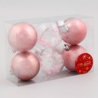 Набор шаров пластик d-6 см, 6 шт "Мэдисон" бусинки, розовый