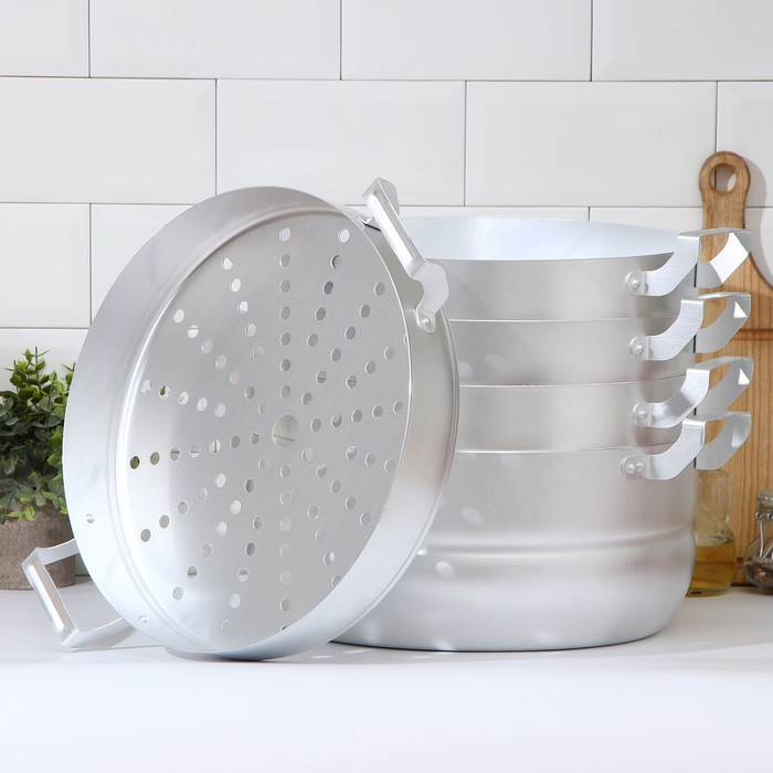 Манты-казан алюминиевый, 13 л, с 4 сетками, d=30 см, высота секции 5 см, металлическая крышка Манты-казан алюминиевый, 13 л, с 4 сетками, d=30 см, высота секции 5 см, металлическая крышка