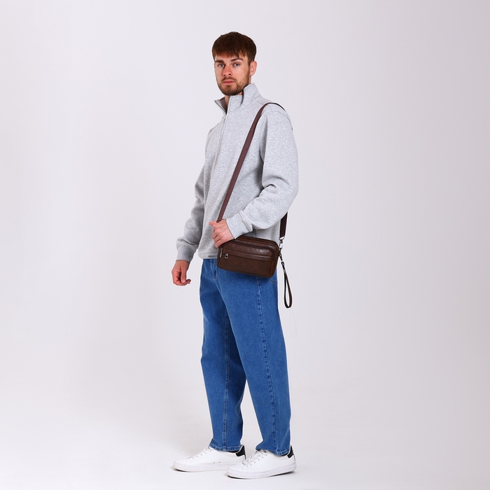 Сумка мужская через плечо, искусственная кожа, цвет коричневый