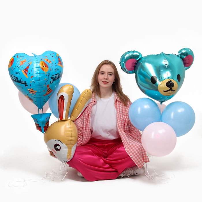 Набор шаров &laquo;Happy Birthday. Мишка и зайка&raquo;, латекс, фольга, 9 шт.