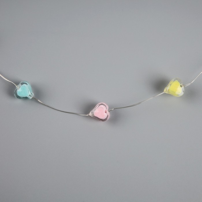 Светодиодные бусы Светодиодные бусы "Сердечки", 80 см, LED(1608)-16-4.6V, AG13x3 (в компл.), 3 режима, свечение тёплое белое