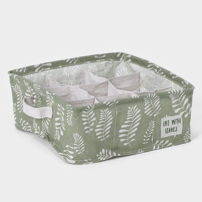 Органайзер для хранения белья Доляна Leaves, 9 ячеек, 28×28×11 см, цвет зелёный Органайзер для хранения белья Доляна Leaves, 9 ячеек, 28×28×11 см, цвет зелёный