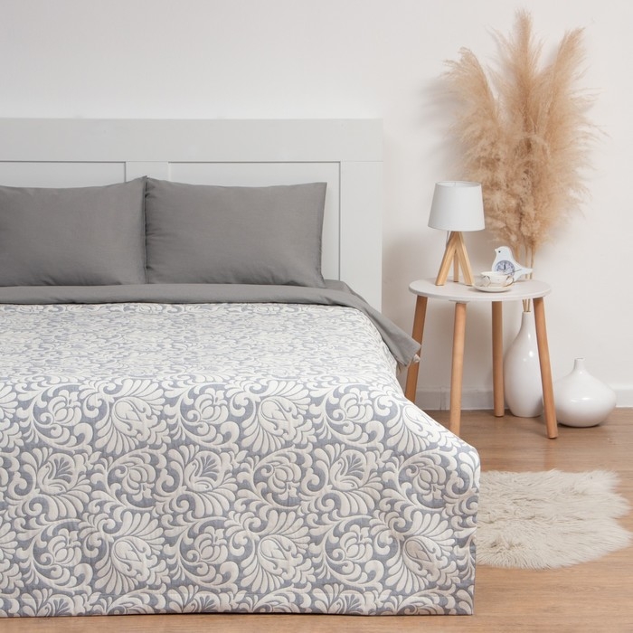 Покрывало хлопковое Этель &laquo;Узоры&raquo; 200х240&plusmn;5 см, цвет серый, 100%хлопок, 300гр/м2