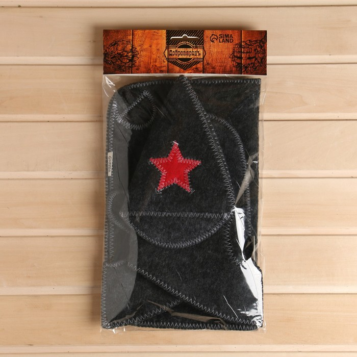 Набор для бани Набор для бани "Буденовец" серый: шапка, коврик, рукавица