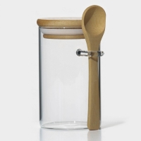 Банка стеклянная для хранения сыпучих продуктов с ложкой BellaTenero &laquo;Эко&raquo;, 280 мл, 7&times;11 см, с бамбуковой крышкой