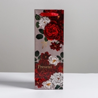 Пакет подарочный ламинированный под бутылку, упаковка, &laquo;Flowers&raquo;, 13 x 36 x 10 см
