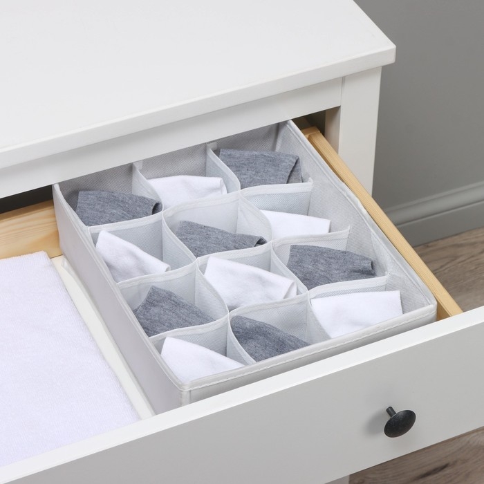 Органайзер для хранения белья LaDо́m, 12 ячеек, 32&times;24&times;12 см, цвет серый