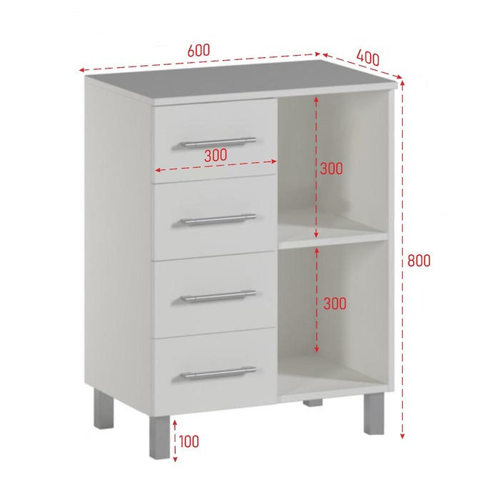 Комод для ванной комнаты, четыре ящика, 60 х 40 х 80 см