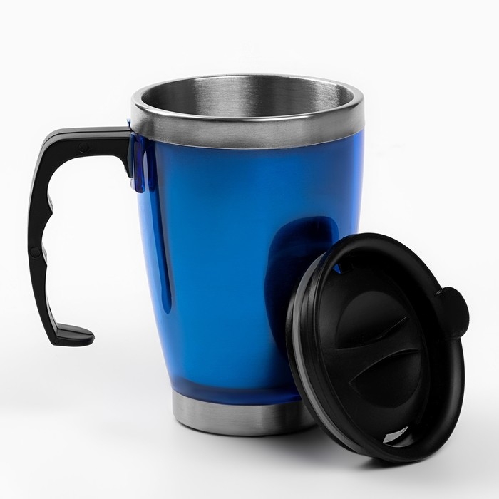 Термокружка с ручкой, 450 мл, Термокружка с ручкой, 450 мл, "Лестаж", сохраняет тепло 2 ч, 11 х 13 см, синяя