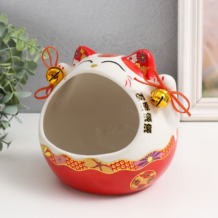 Сувенир керамика Сувенир керамика "Рыжий кот Манэки-нэко с колокольчиками" 12,5х16,5х14 см