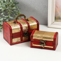 Шкатулка сундучок "Золотые цветы" набор 2 шт 7х6,5х11 см 9,5х14х9 см