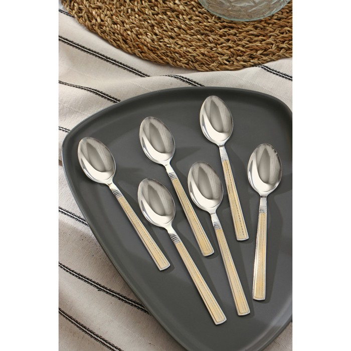 Ложки чайные из нержавеющей стали Доляна &laquo;Перту Золото&raquo;, длина 15 см, 6 шт, цвет серебряный