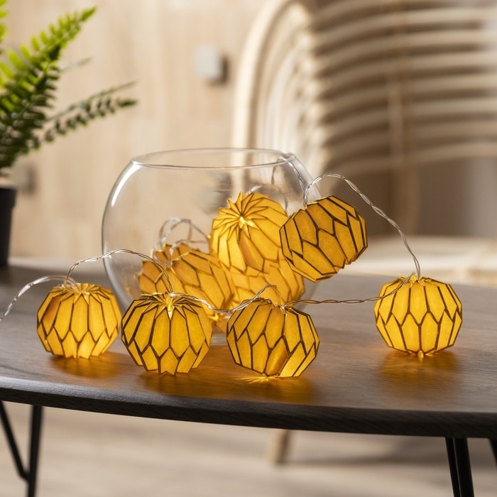 Гирлянда &laquo;Нить&raquo; 2 м с насадками &laquo;Розовый фонарик&raquo;, IP20, прозрачная нить, 10 LED, батарейки AAх2 (нет в комплекте), свечение тёплое белое