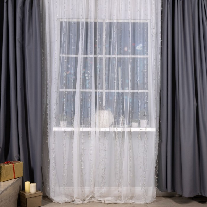 Гирлянда &laquo;Занавес&raquo; 2 &times; 3 м, IP20, прозрачная нить, 720 LED, свечение тёплое белое, 8 режимов, 220 В