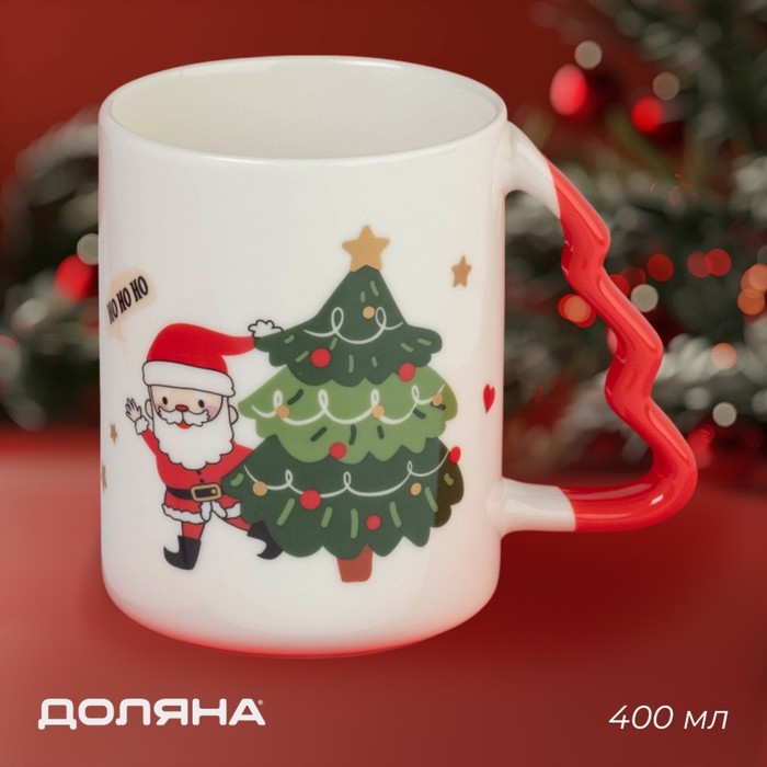 Новогодняя кружка Доляна &laquo;Веселый дедушка&raquo;, 400 мл, 12,5&times;8,5&times;10,7см, цвет белый