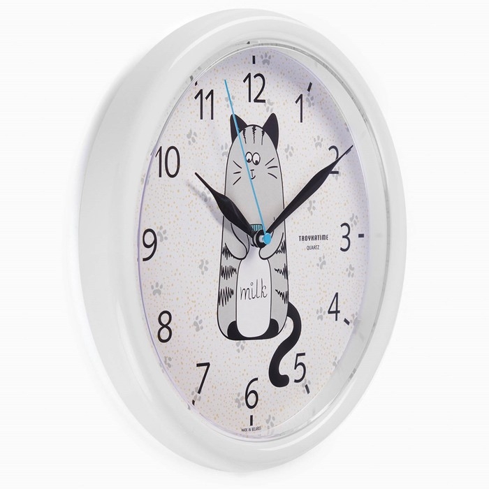 Часы настенные, серия: Интерьер, "Котенок", плавный ход, d-24.5 см, белые