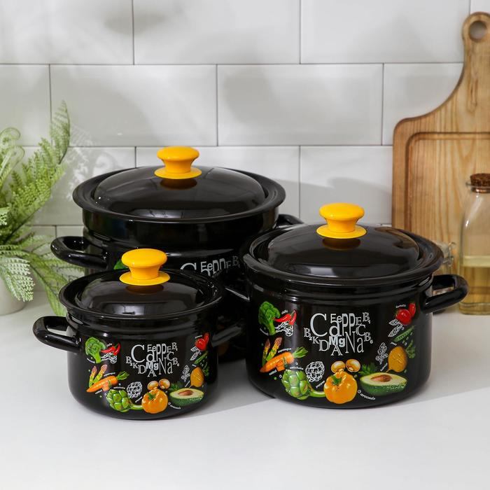 Набор кастрюль &laquo;Рацион&raquo;, 3 предмета: 2 л, 4 л, 6 л, эмалированные крышки, индукция