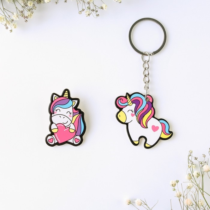 Брелок для ключей, значок, сувенир &laquo;Единорог&raquo;, набор, 6,8 х 10,5 см.