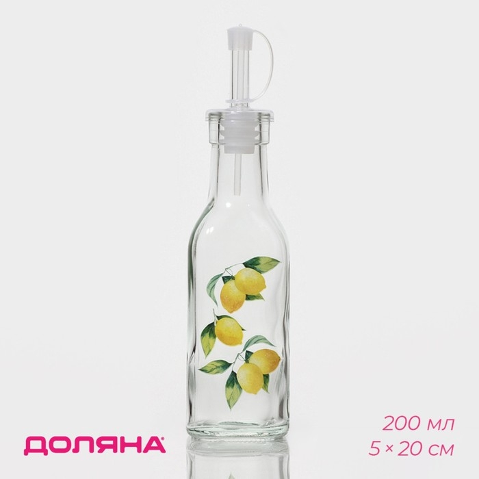 Бутылка стеклянная для соусов и масла Доляна &laquo;Лимоны&raquo;, 200 мл, 4,5&times;20 см