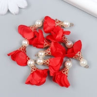 Декор для творчества текстиль "Цветок с жемчужиной. Красный" набор 10 шт 2,5 см Декор для творчества текстиль "Цветок с жемчужиной. Красный" набор 10 шт 2,5 см