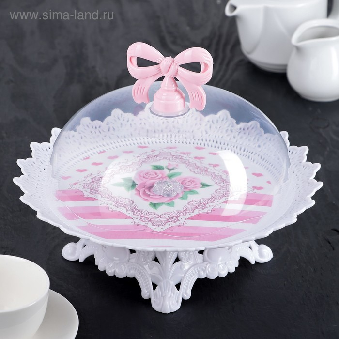 Блюдо для торта и пирожных с крышкой «Бант», d=18,5 см, цвет МИКС Блюдо для торта и пирожных с крышкой «Бант», d=18,5 см, цвет МИКС