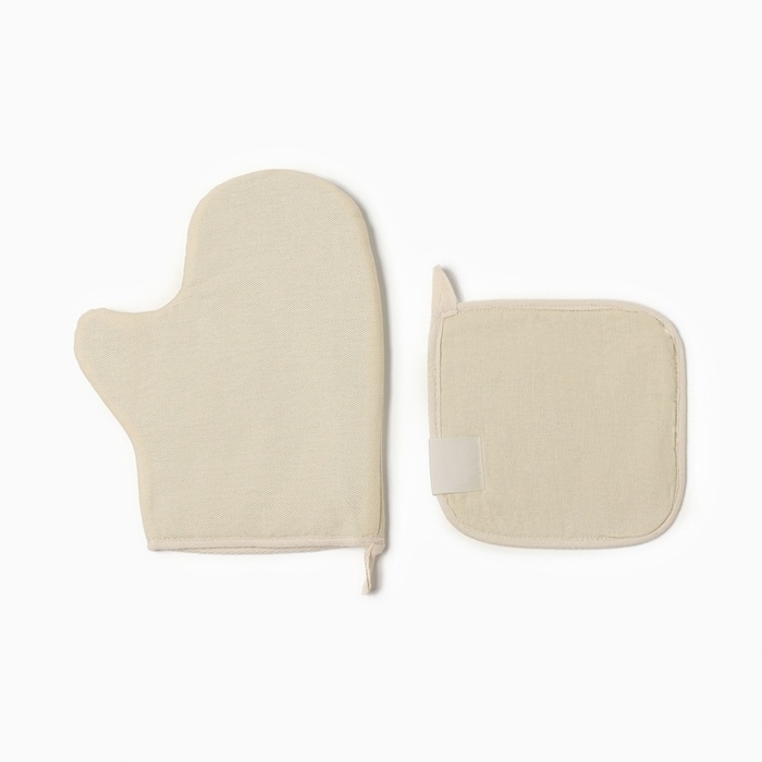 Набор кух. Этель Home цв. молочный, варежка-прихватка 18х29 см, прихватка 19х19 см,100%