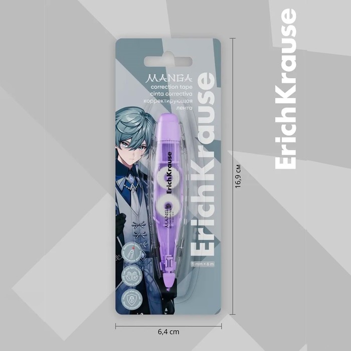Корректирующая лента 5мм х 6м, ErichKrause Корректирующая лента 5мм х 6м, ErichKrause"Spin Manga", с автоматической фиксацией аппликатора, микс