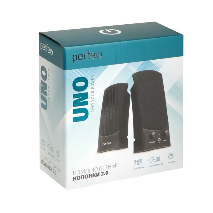 Компьютерные колонки 2.0 Perfeo UNO, 2 х 1,5 Вт, USB, черные