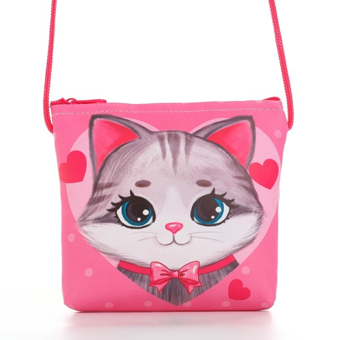 Сумка-кошелёк, для девочки через плечо "Добрый котик", 13х13х2 см