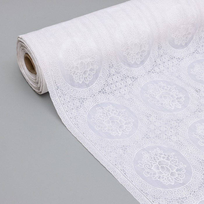 Клеёнка на стол &laquo;Роуз&raquo;, ажурная, ширина 137 см, рулон 20 метров, толщина 0,2 мм, цвет белый