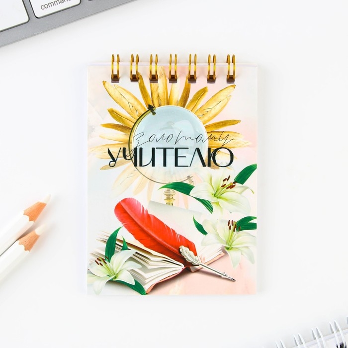 Подарочный набор блокнот «Золотому учителю», формат А7, 32 листа, ручка пластик,синяя паста Подарочный набор блокнот «Золотому учителю», формат А7, 32 листа, ручка пластик,синяя паста