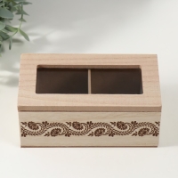 Шкатулка дерево 2 деления "Цветочный узор" 8,8х16,2х7 см