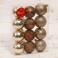 Набор шаров пластик d-6 см, 12 шт "Классика ассорти сеточка" золото коричневый