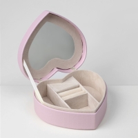 Органайзер для украшений портативный с зеркалом &laquo;Шкатулка сердце единорог&raquo;, 17&times;15&times;7 см, цвет розовый
