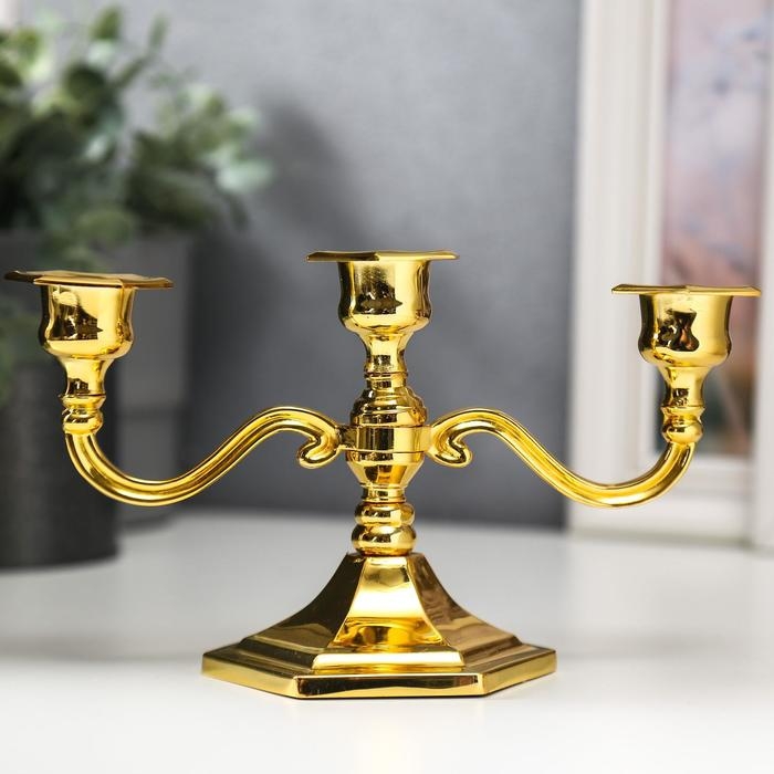 Подсвечник металл на 3 свечи Подсвечник металл на 3 свечи "Чёткие линии" цвет золото 12,5х21,5х10 см