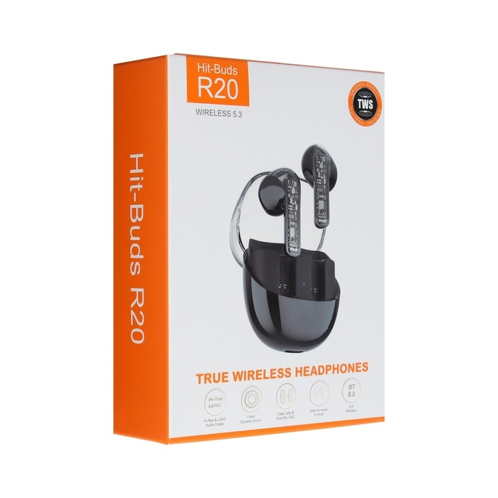 Наушники беспроводные R20, TWS, вкладыши, BT 5.3 , 30/200 мАч, шумоподавление, чёрные Наушники беспроводные R20, TWS, вкладыши, BT 5.3 , 30/200 мАч, шумоподавление, чёрные