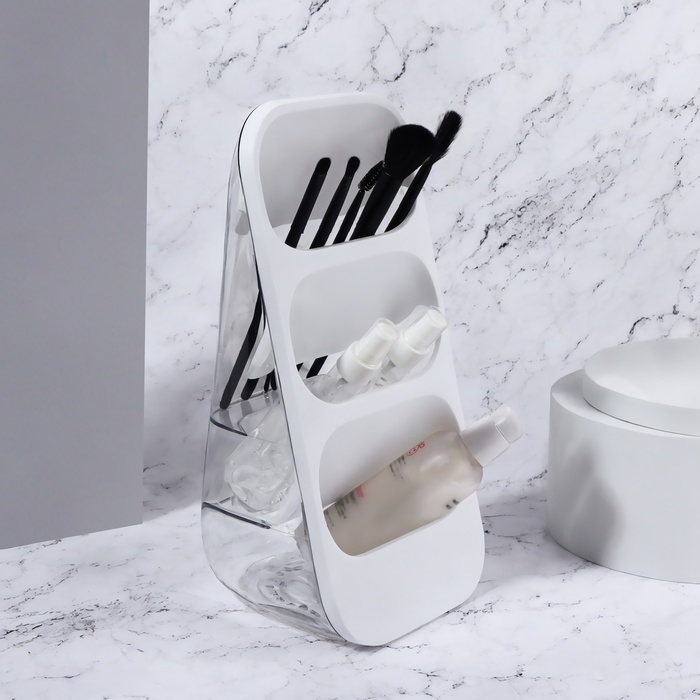 Органайзер для хранения косметических принадлежностей, 3 секции, 16,2 × 13,5 × 33,5 см, цвет белый/прозрачный Органайзер для хранения косметических принадлежностей, 3 секции, 16,2 × 13,5 × 33,5 см, цвет белый/прозрачный