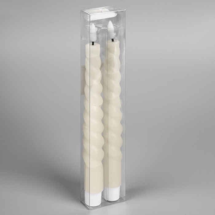 Набор светодиодных витых свечей, белые, 2 × 25 × 2 см, пластик, воск, батарейки АААх2 (не в комплекте), свечение тёплое белое, 2 шт. Набор светодиодных витых свечей, белые, 2 × 25 × 2 см, пластик, воск, батарейки АААх2 (не в комплекте), свечение тёплое белое, 2 шт.