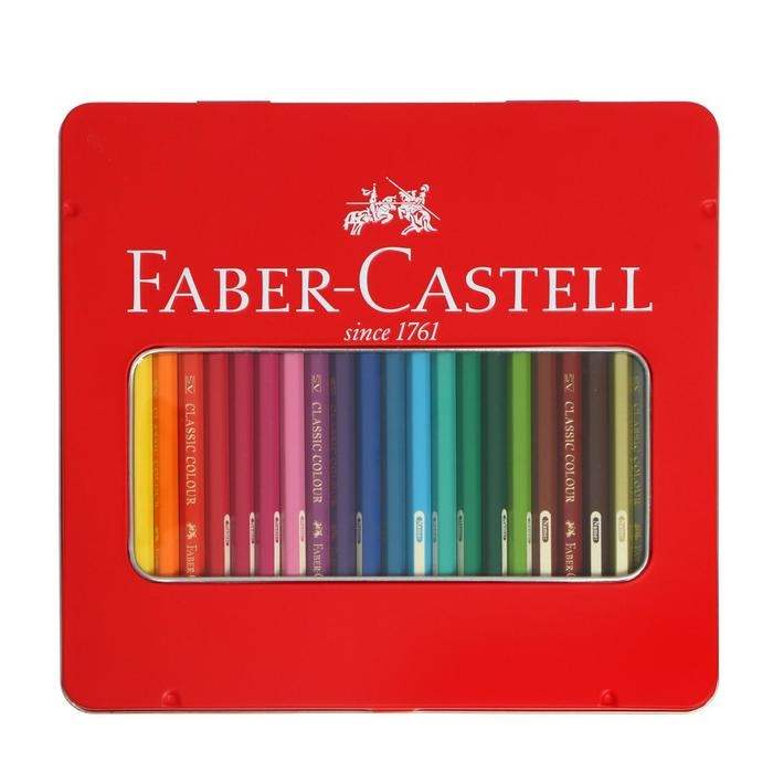 Карандаши 24 цвета Faber-Castell "Замок", шестигранный корпус, заточенные, в металлической коробке