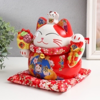 Копилка керамика "Кот Манэки-нэко для благополучия и изобилия" красный 14х20х20,5 см Копилка керамика "Кот Манэки-нэко для благополучия и изобилия" красный 14х20х20,5 см