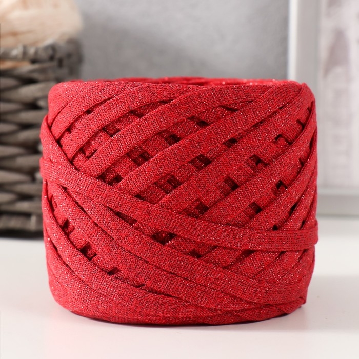 Трикотажная пряжа "Риббон" с люрексом 85м/170&plusmn;5 гр (Красный, люрекс: Красный)