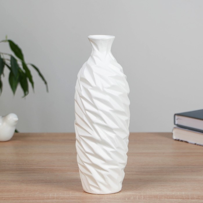 Ваза керамика настольная Ваза керамика настольная "Велдон" мятость, 24 см, белый