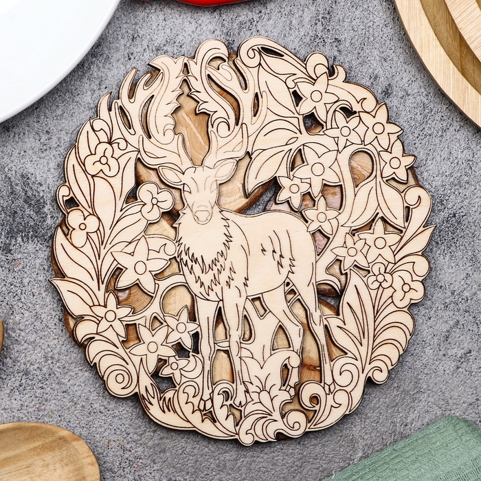 Подставка под горячее Подставка под горячее "Олень", D = 15 см, можжевельник