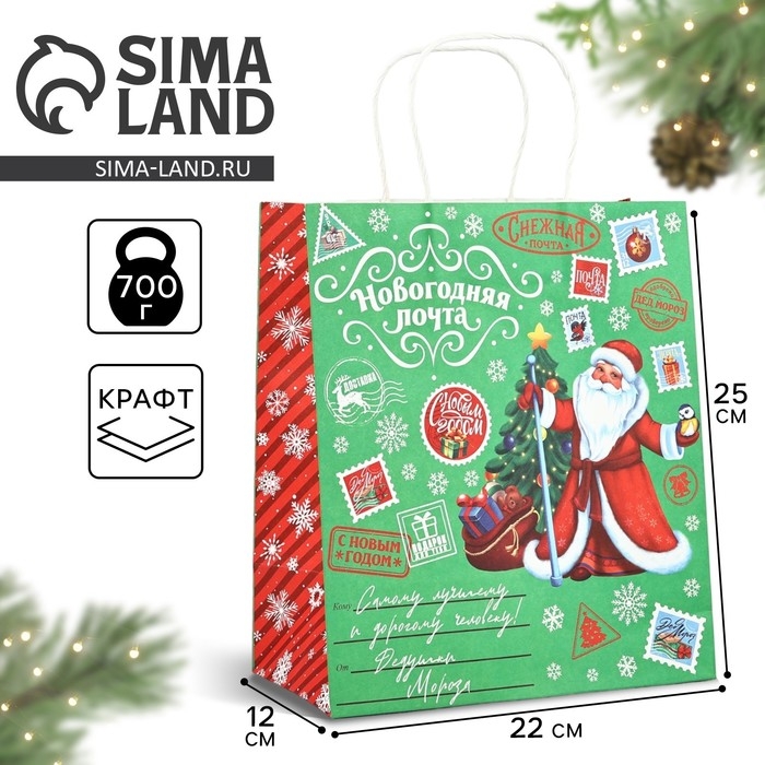 Пакет подарочный новогодний крафтовый &laquo;Волшебного нового года&raquo;, 22 х 12 х 25 см , Новый год