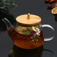 Новый год. Чайник заварочный стеклянный с бамбуковой крышкой «Зимние истории», 600 мл Новый год. Чайник заварочный стеклянный с бамбуковой крышкой «Зимние истории», 600 мл